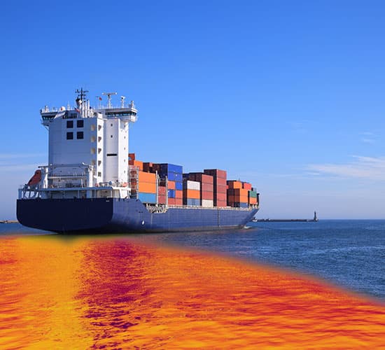 container ship with oil spill